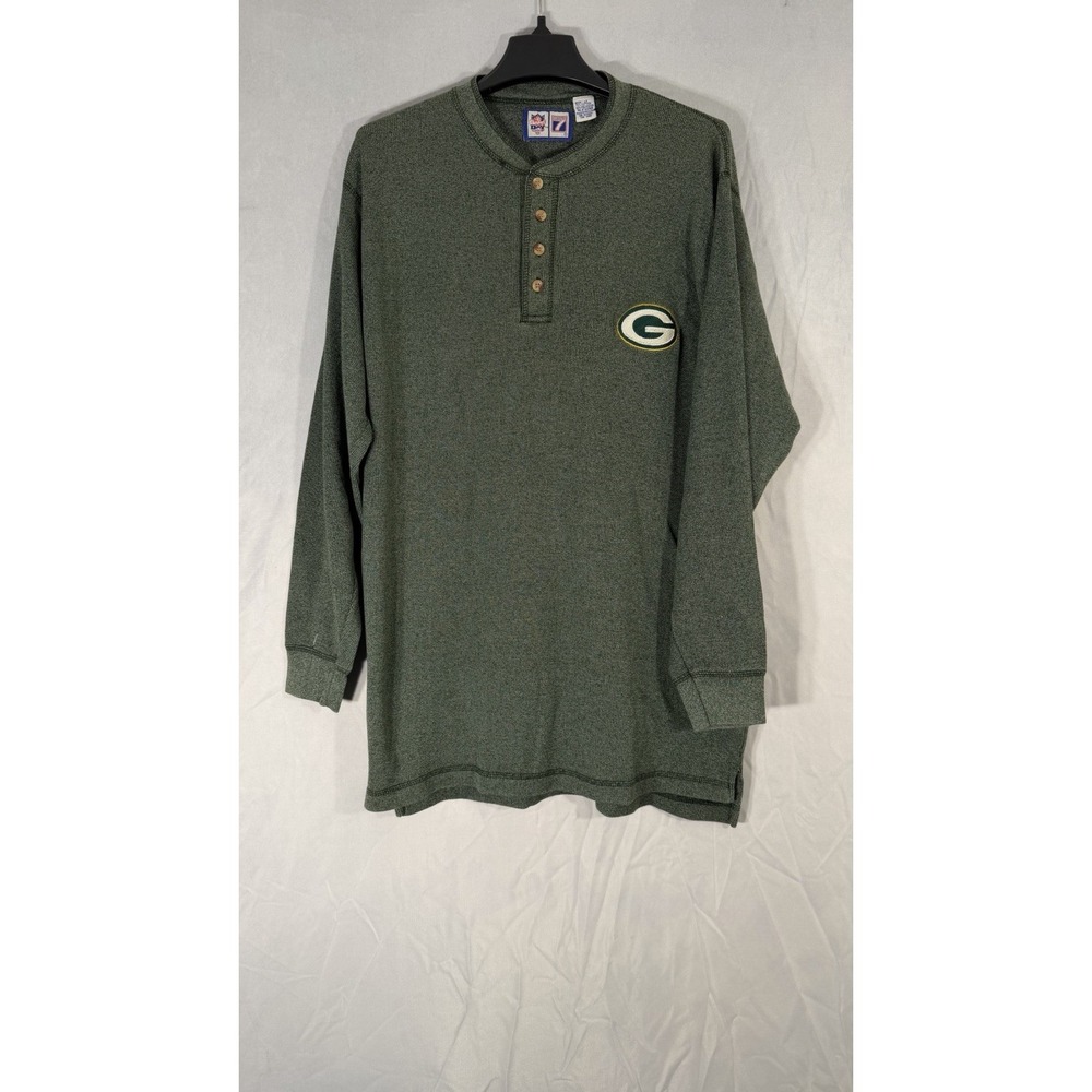 Green Bay Packers Thermal Style 1/4 Button Up Long Sleeve Shirt LT Green Thermal